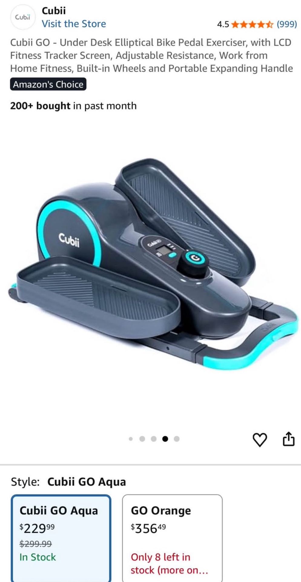 Cubii GO - Under Desk Elliptical Bike Pedal Exerciser, with LCD Fitness Tracker Screen, Adjustable Resistance, Work from Home Fitness, Built-in Wheels