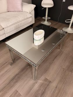 Mirrored Coffee Table with Crystal Trim