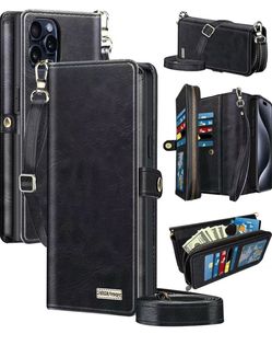 Leather for Apple iPhone 15 Pro Max Wallet Case with Card Holder Kickstand, Phone Accessories