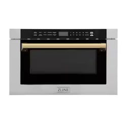 New ZLINE Autograph Edition 24 in. Built-in Microwave Drawer with a Traditional Handle in Stainless Steel and Polished Gold Accents (MWDZ-1-H-G)