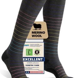 S/M Merino Wool Compression Socks for Women Men, 15-20 mmHg Knee High Socks for Flying, Travel, Running   1 sustainability feature  1K+ bought in past
