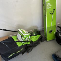 Greenworks Lawn Mower And Trimmer - Excellent Condition