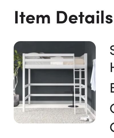 Loft Style Double Bed. White Wood Frame