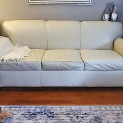 Cream Leather Sleeper Sofa (Queen)