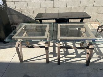 Glass Top End Tables with Metal Base – Set of 2