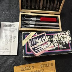 Vintage X-ACTO Knife Trimmer Blade Workshop Tool Set Wood Box