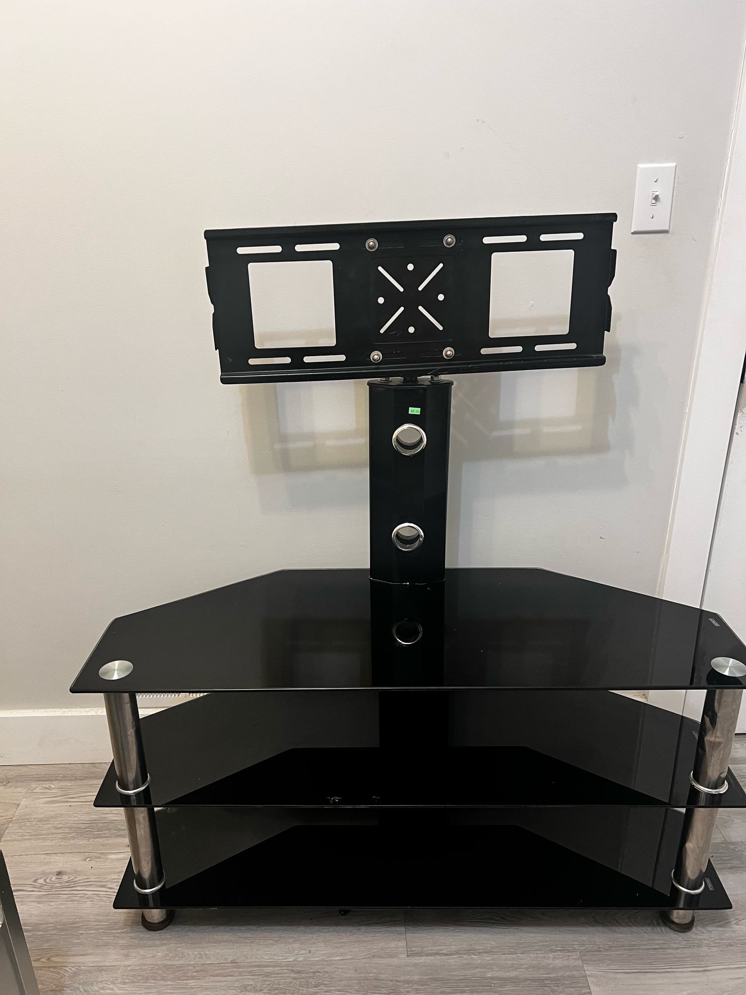 Glass Floor TV Stand with Swivel Mount for 32 37 43 47 50 55 60 65 70 inch LCD LED Flat/Curved Screen TVs, Height Adjustable 3-in-1 Corner TV Sta