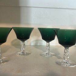 4 Count EMERALD GREEN WINE GLASSES