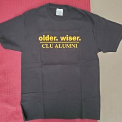 CLU California Lutheran University “Alumni” Short Sleeve T-shirt
 
“older. wiser. CLU ALUMNI”