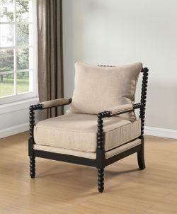 Blanchett Beige/Black Upholstered Bobbin Accent Chair