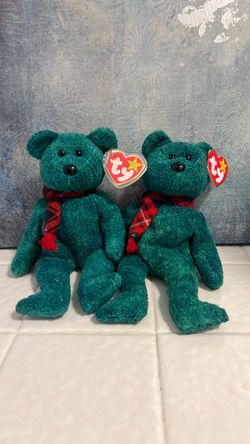 Ty Beanie Baby Green Bear - Wallace - Plush Lot of 2