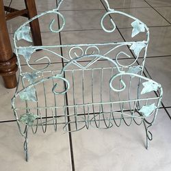 1980s Victorian Farmhouse, Metal Ivy leaf magazine holder.