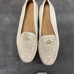 Coach White Leather Loafers 