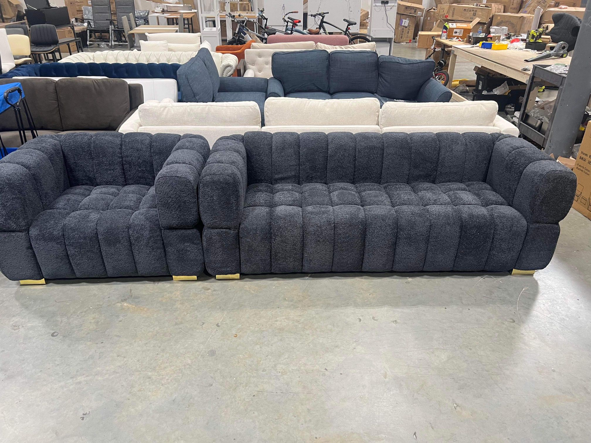 VANOMi Sofa Couch set of 2 for Living Room, Modern Futon 3-Seat Sofa and Single Sofa Chai, Dark Gray