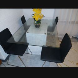 Glass Top Table And Four Cheir. 