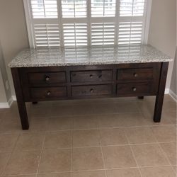 Large Wood Table With Granite Top  - 74” X 31” X 35”