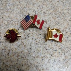 Vintage Canadian And US Flag Pins