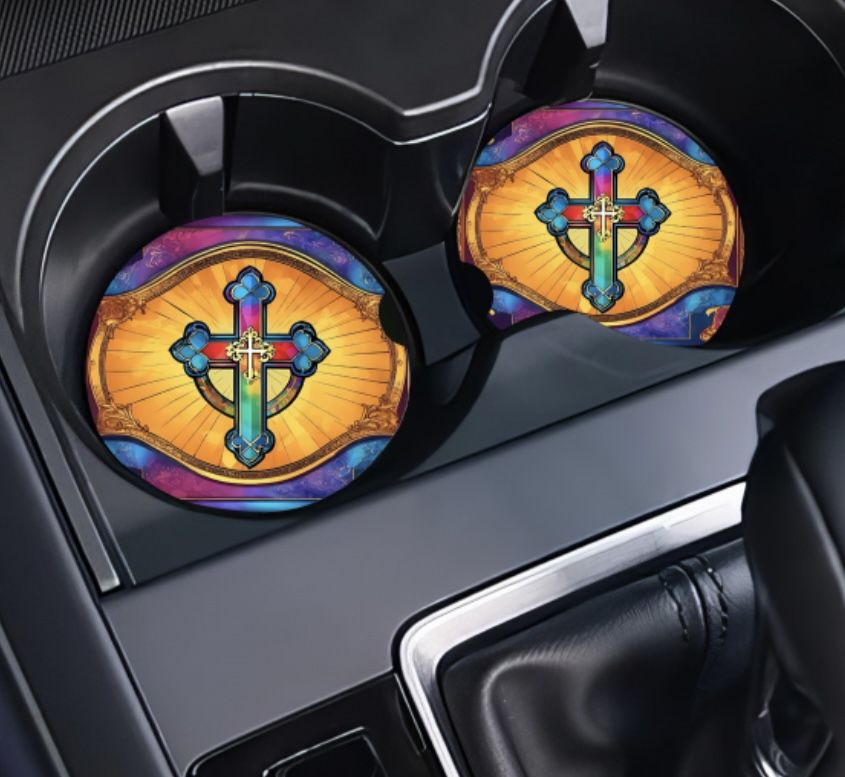 Colorful Cross Car Coasters Absorbent Set of (2)