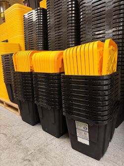 12 GALLON HEAVY DUTY STORAGE BIN W/ LID  – BLACK/YELLOW – $ 6 EACH