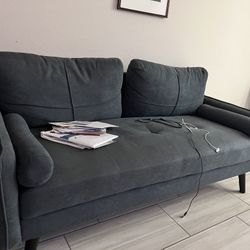 Sofa - Pillowed Back Cushions and Rounded Arms, Durable Modern Upholstered Fabric