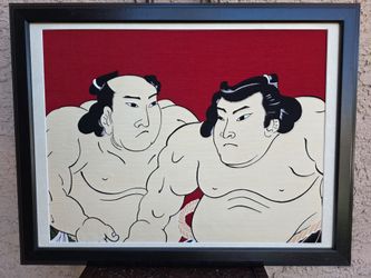 26" FRAMED & MATTED SUMO WRESTLERS PAINTING