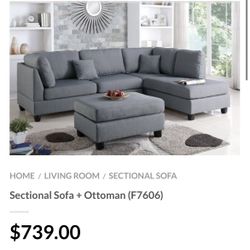Gray Sectional Sofa With Ottoman