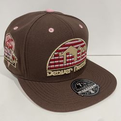 Denver Nuggets Mitchell & Ness Hat Cap Dynasty Fitted 7 3/8 25th Anni Brown/Pink