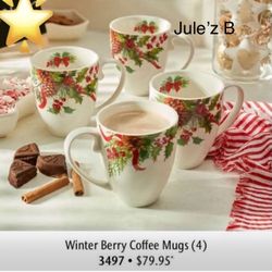 Princess House.  Set De 4 Tazas Navideñas Para Café Nuevas En Su Caja 
