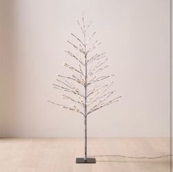 CB2 like new FAUX BIRCH Christmas PRE-LIT LED TREE 5 foot artificial birch