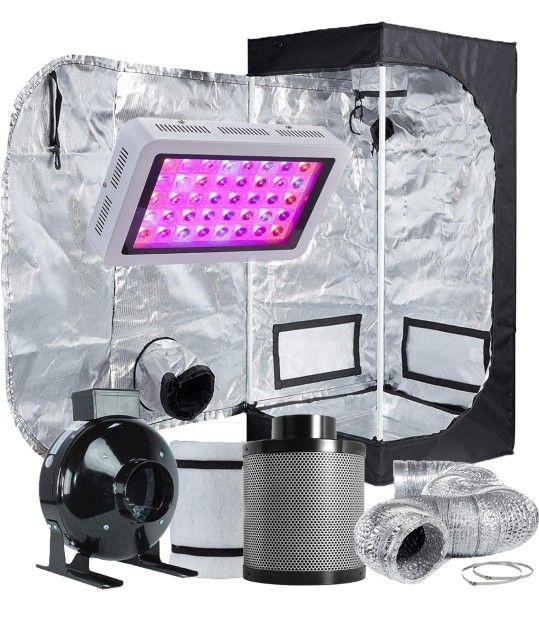 TopoLite Grow Tent Setup Complete Kit LED 300W Grow Light + 24"x24"x48" Dark Room + 4" Filter Exhaust Kit + Hydroponics Indoor Growing System (24"x24"