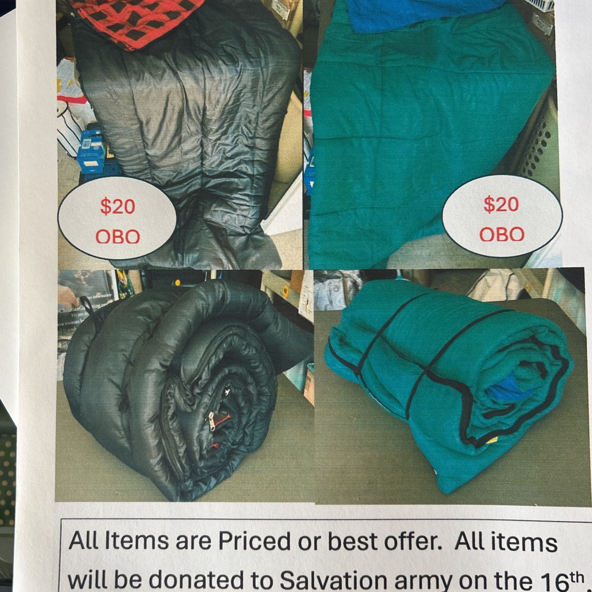 Two High Quality Sleeping Bags, $20 Each OBO