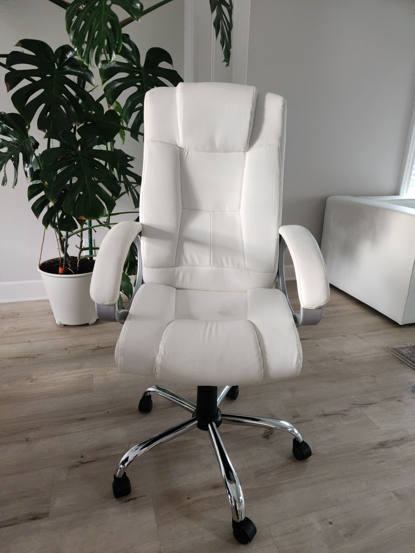 White Faux Leather Office Chair