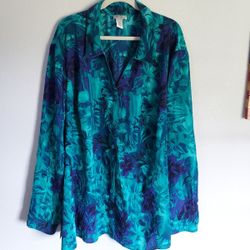 Catherine’s Women's Button Down Long Sleeve Blouse Top 4X Tropical Floral 