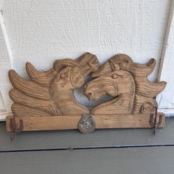 Rustic Carved Pine Horse Wall Hooks