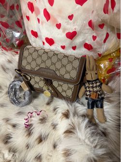 Brown Monogram Crossbody Bag with Cute Bunny Charm