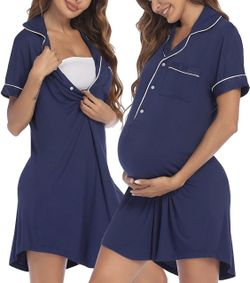 Ekouaer Maternity Gown for Hospital Labor and Delivery, Nursing Nightgown for Breastfeeding