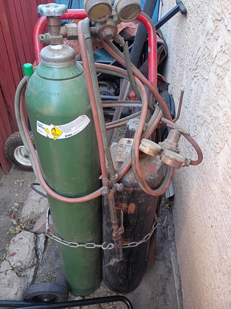 oxy acetylene welding torch with tanks and dollie