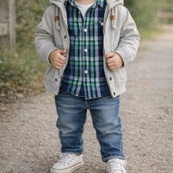 Size 2 92cm Toddler Boy’s Mayoral button down shirt plaid blue green 