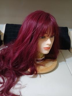 Long Burgundy Wig with Bangs