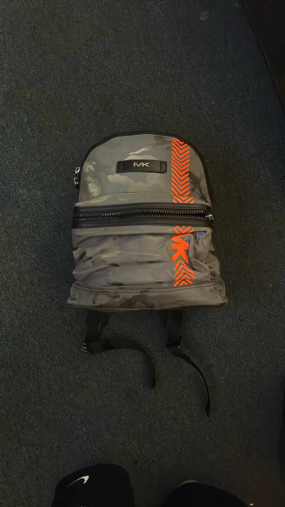 Michael Kors Kent Mens Nylon Grey Camo Print Orange Neon Shoulder Backpack Bag