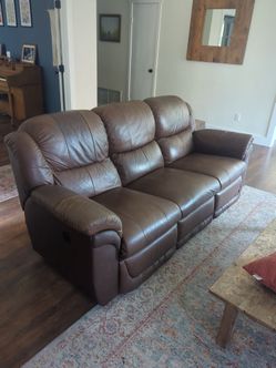 Brown leather lazboy reclining sofa