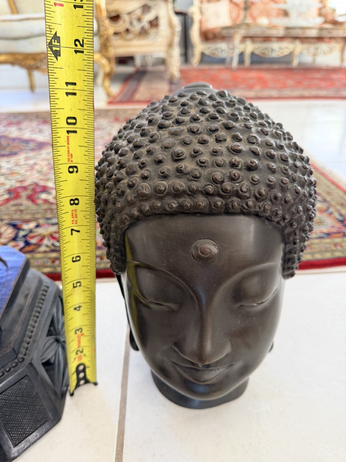14" ANTIQUE BRONZE BUDDHA HEAD SCULPTURE STATUE with stand $1250