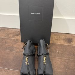 YSL Saint Laurent Cassandra Black Sandals Flats Shoes 37