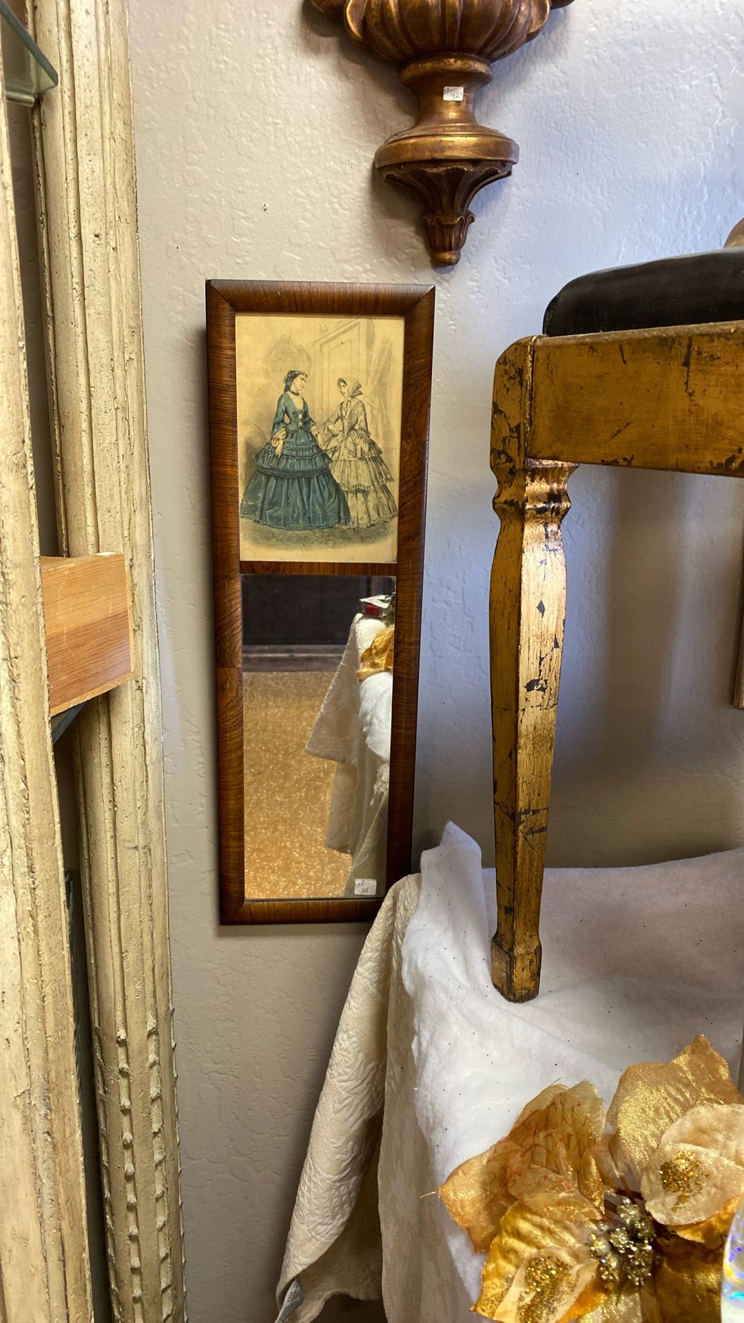 Antique Long Mirror W/ladies Pictured 25" Long  X 8 " Wide