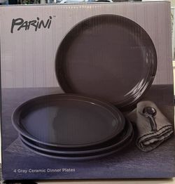 4 Gray Ceramic Dinner Plates