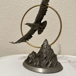 Rare Franklin Mint “Eagle Sunrise” Pewter Sculpture – George McMonigle Design – 24kt Gold-Plated Ring – Vintage Collector’s Piece