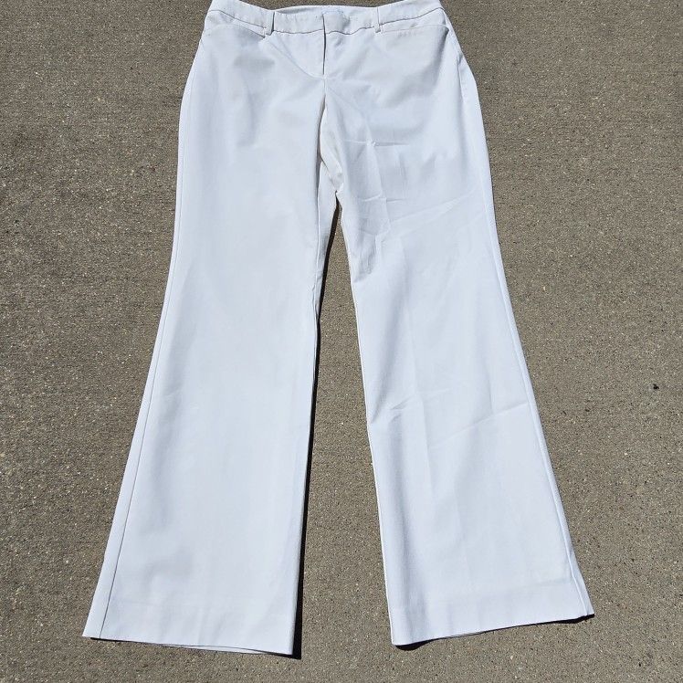 New York & Company Womens White Stretch Dress Pant Size 10 Lined Pockets 