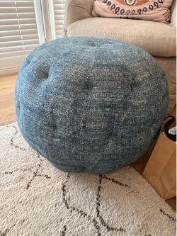 Blue Round Tufted Ottoman