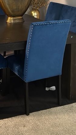 Blue Velvet Dining Chair with Studs