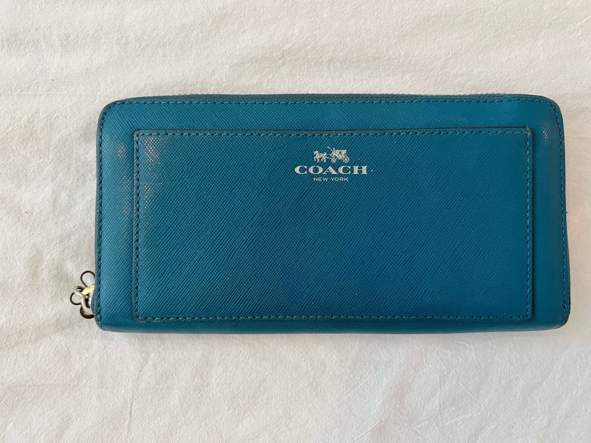 Teal Blue COACH Crossgrain Leather Wallet - Authentic, Excellent Condition 